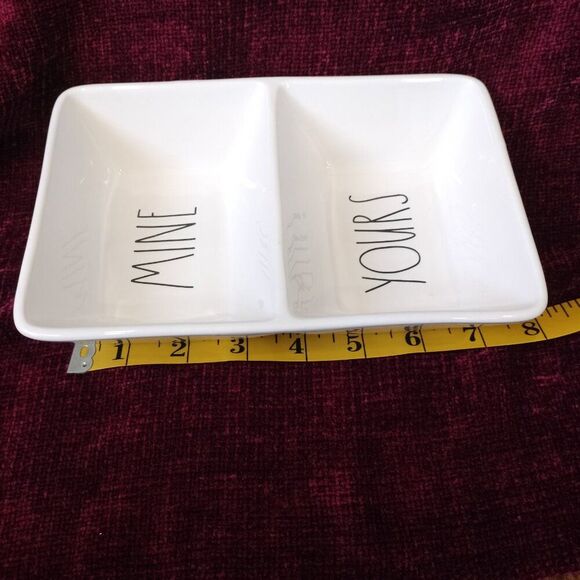 RAE DUNN Divided Double Dish MINE/YOURS Trinket Snack Salsa Dish by Magenta - Picture 6 of 9